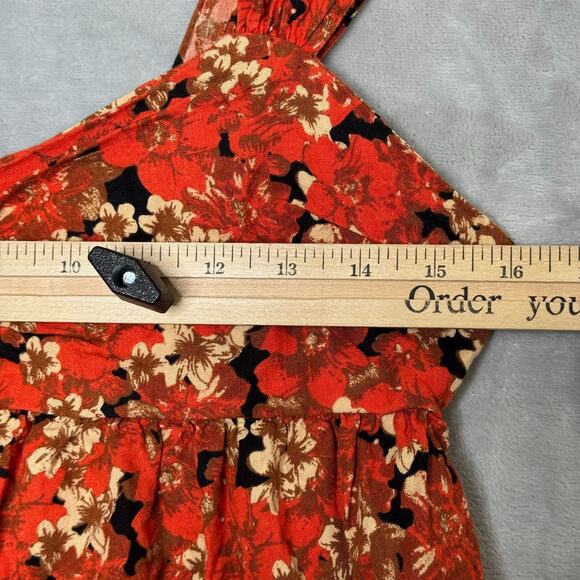 Free People Pattern Play Mini Dress Womens Small Orange Floral Linen Blend - Picture 9 of 12